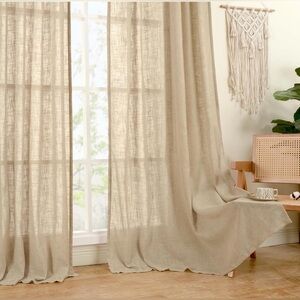 NIP Lamit Tan curtains 2- 52 x 90” Linen Burlap Textured Drapes Light Filtering